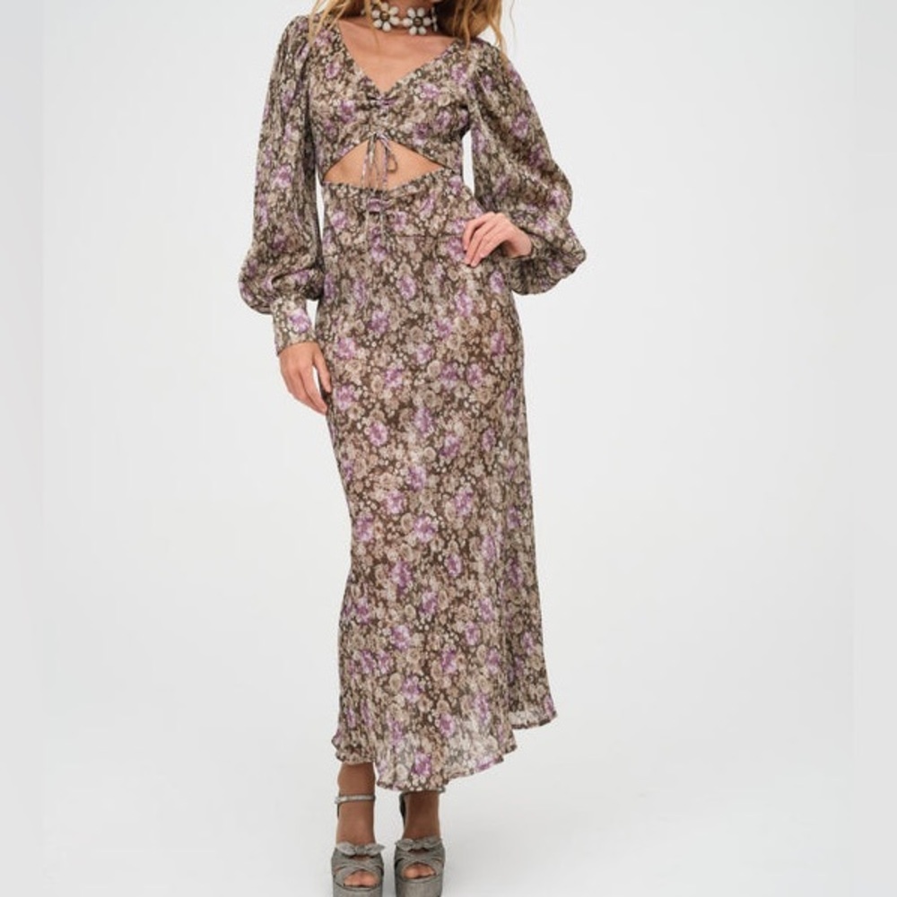For Love & Lemons Floral Maxi Dress in Mauve and Olive